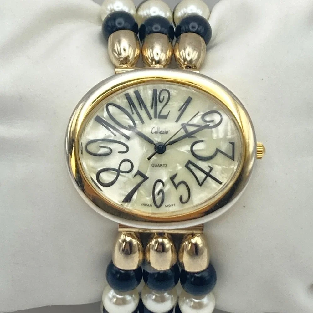 Vtg Collezio Women's Watch Gold Tone Oval 39mm Faux Pearl MOP New Battery 6.25